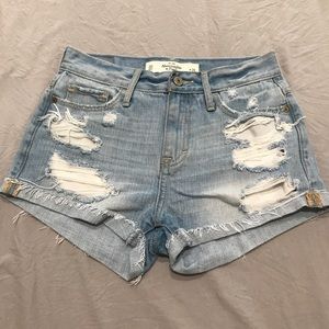 A&F light wash, distressed cuffed shorts.
